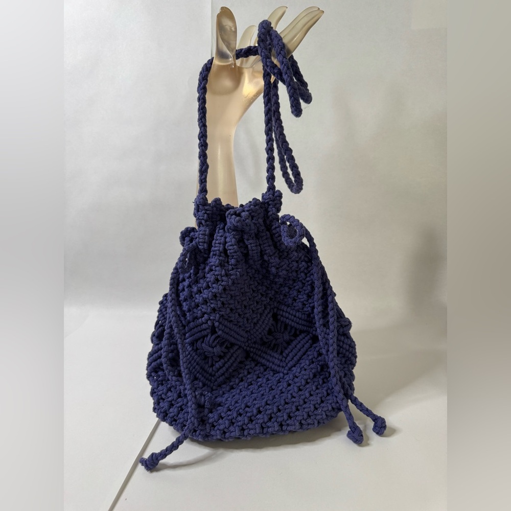 Macrame Crossbody Bag With Drawstring Closure - image 1
